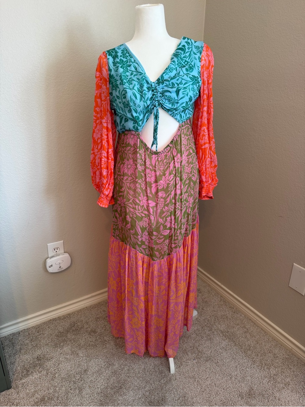 FARM Rio Turquoise, Coral & Pink Floral Tie-Front Maxi Dress-PLEASE SEE PHOTOS